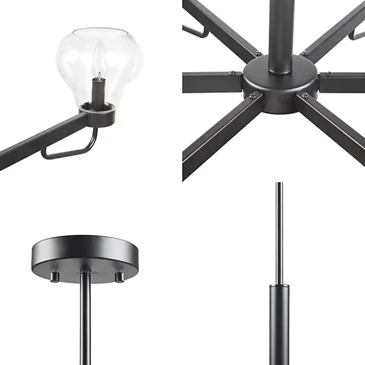 Kirklands Home Chandeliers & Pendant Lighting|Black Metal & Bowl Glass Shade 6-Light Chandelier