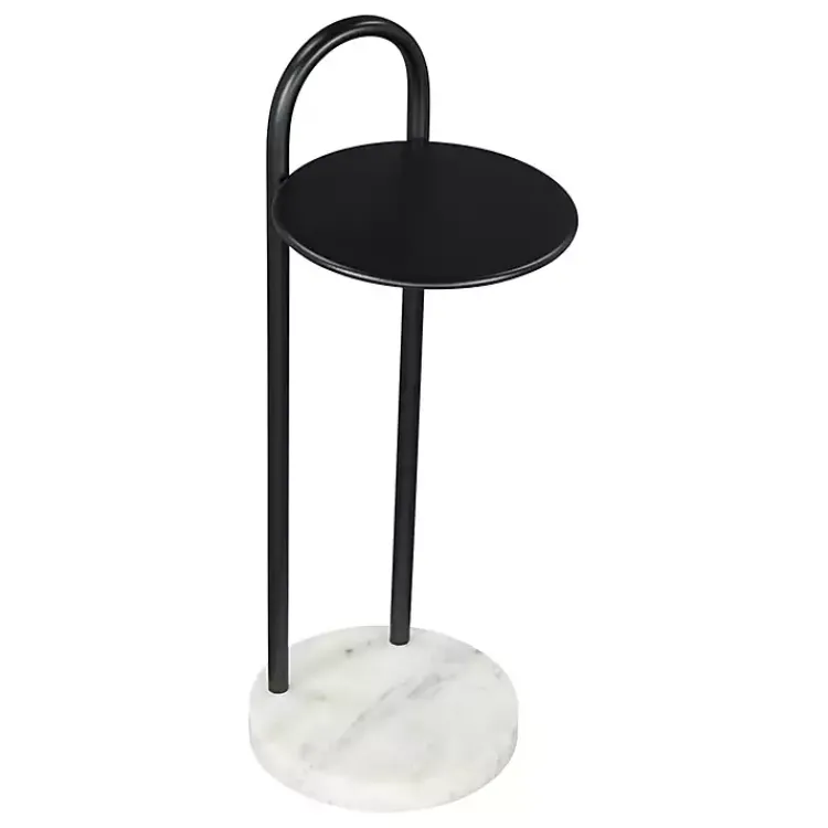 Kirklands Home Accent & End Tables|Black Metal & Marble Loop Accent Table White