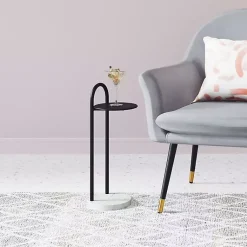 Kirklands Home Accent & End Tables|Black Metal & Marble Loop Accent Table White