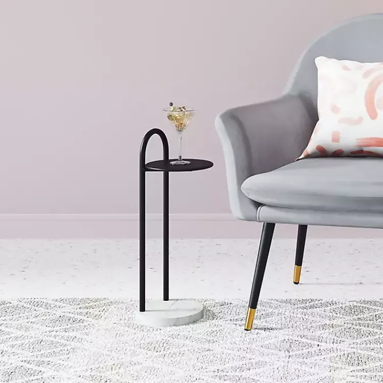 Kirklands Home Accent & End Tables|Black Metal & Marble Loop Accent Table White