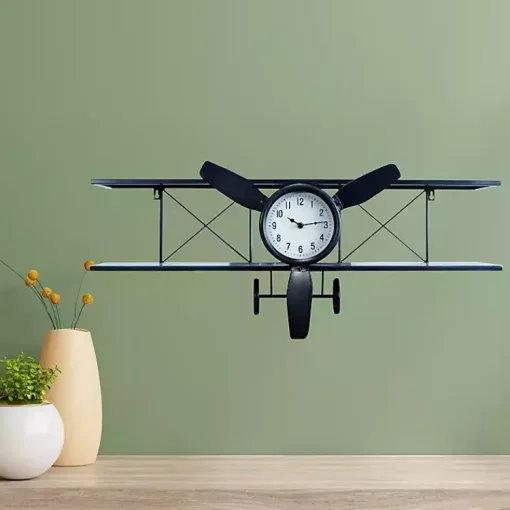 Kirklands Home Clocks|Black Metal Airplane Wall Clock