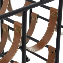 Kirklands Home Barware|Black Metal and Faux Leather Wine Rack
