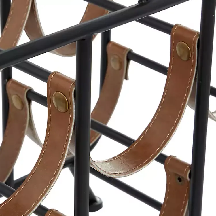 Kirklands Home Barware|Black Metal and Faux Leather Wine Rack