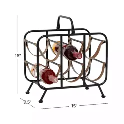 Kirklands Home Barware|Black Metal and Faux Leather Wine Rack