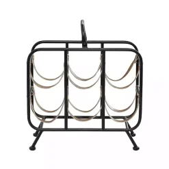 Kirklands Home Barware|Black Metal and Faux Leather Wine Rack