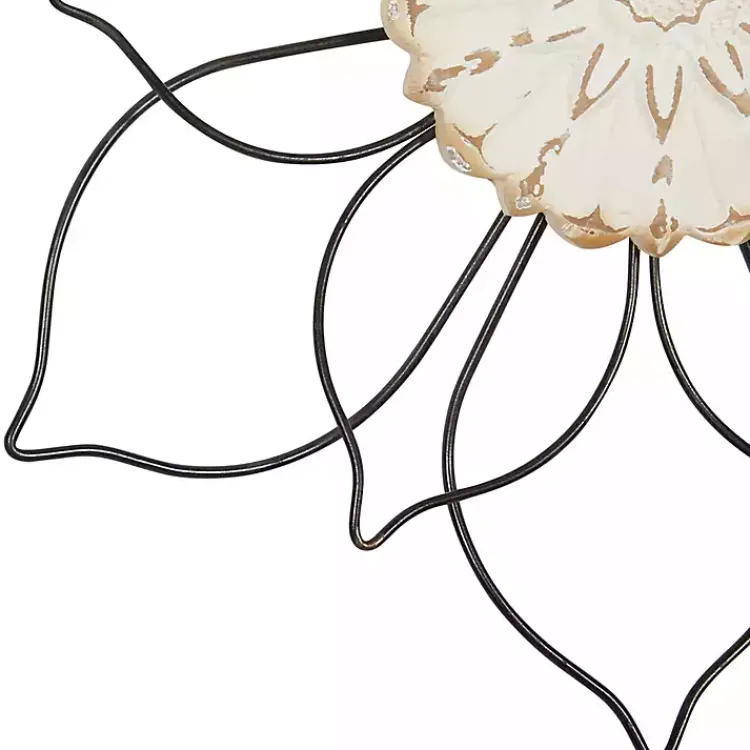 Kirklands Home Wall Plaques|Black Metal and Wood Floral Wall Plaques, Set of 2