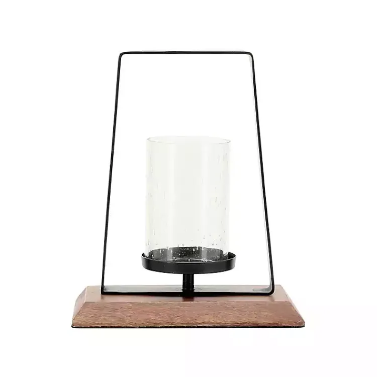 Sale Black Metal and Wood Hurricane Candle Holders