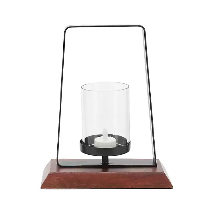 Sale Black Metal and Wood Hurricane Candle Holders