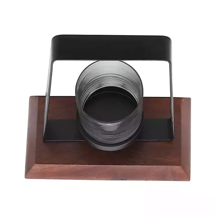 Sale Black Metal and Wood Hurricane Candle Holders