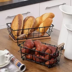 Kirklands Home Kitchen Storage|Black Metal and Wood Stackable Kitchen Baskets