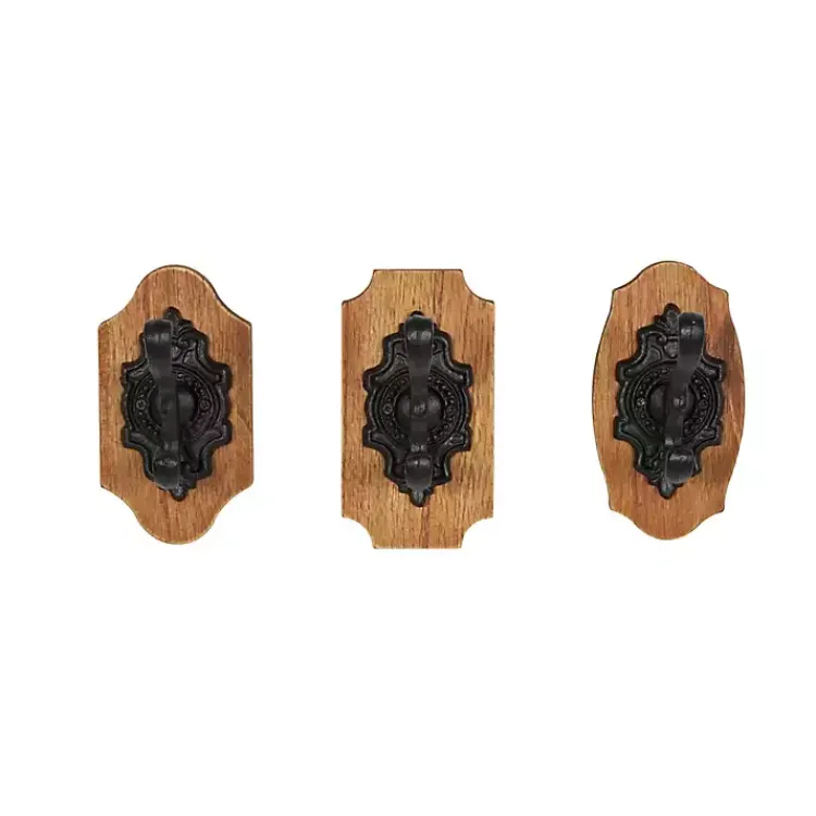 Kirklands Home Hooks|Black Metal and Wood Wall Hooks, Set of 3