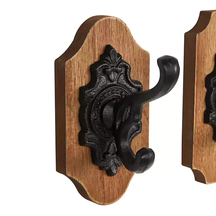 Kirklands Home Hooks|Black Metal and Wood Wall Hooks, Set of 3