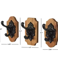 Kirklands Home Hooks|Black Metal and Wood Wall Hooks, Set of 3