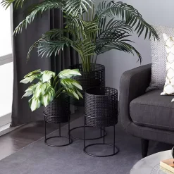 Kirklands Home Planters|Metal Basket Weave Planters, Set of 3 Black