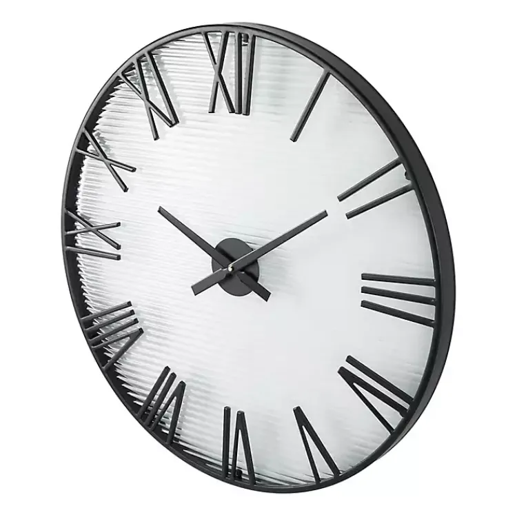 Kirklands Home Clocks|Black Metal Clear Glass Wall Clock