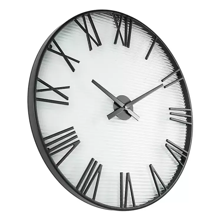 Kirklands Home Clocks|Black Metal Clear Glass Wall Clock