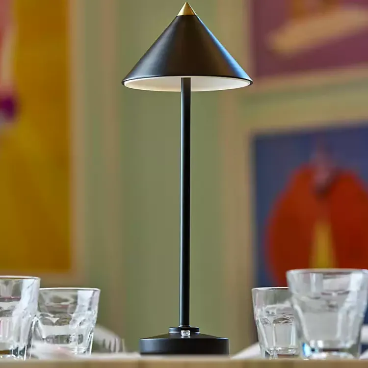 Kirklands Home Outdoor Lighting|Metal Cone Shade Cordless Table Lamp Black