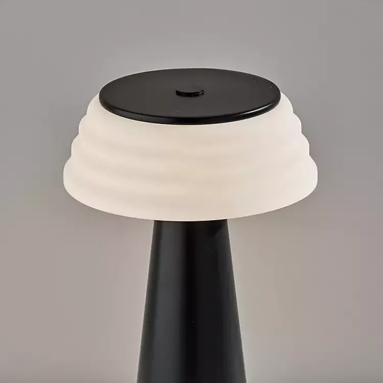 Kirklands Home Outdoor Lighting|Metal Cordless Lamp with White Ribbed Shade Black