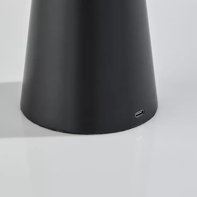 Kirklands Home Outdoor Lighting|Metal Cordless Lamp with White Ribbed Shade Black