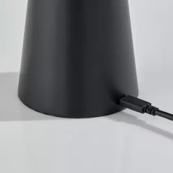 Kirklands Home Outdoor Lighting|Metal Cordless Lamp with White Ribbed Shade Black