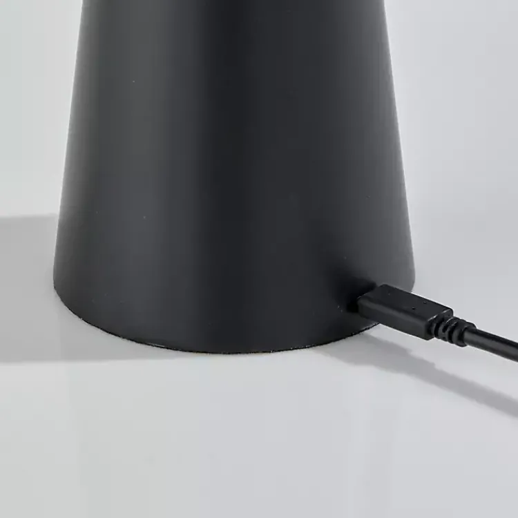 Kirklands Home Outdoor Lighting|Metal Cordless Lamp with White Ribbed Shade Black