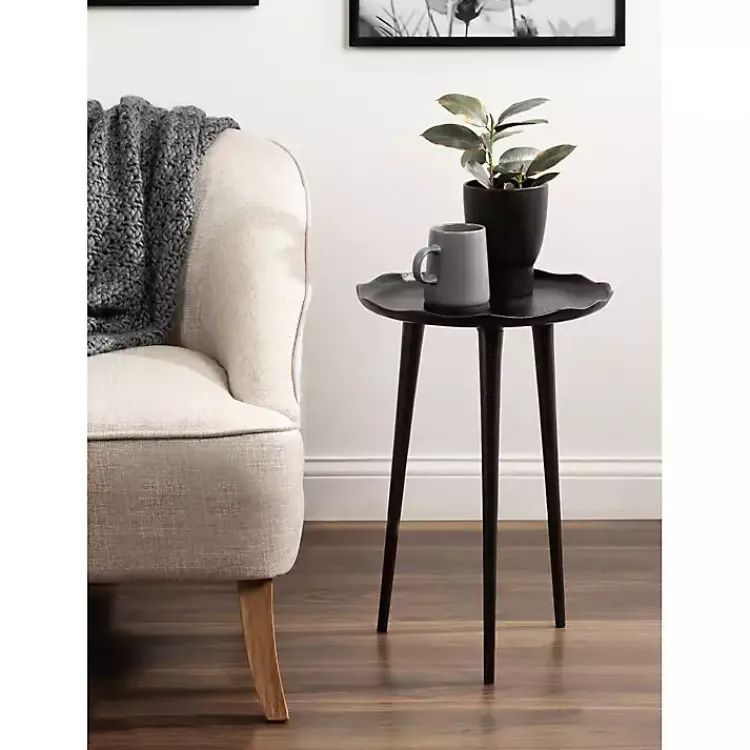 Kirklands Home Accent & End Tables|Metal Deckled Edge Round Side Table Black