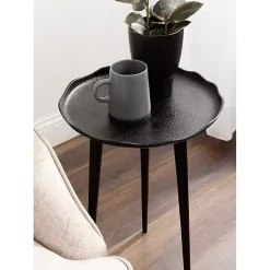Kirklands Home Accent & End Tables|Metal Deckled Edge Round Side Table Black