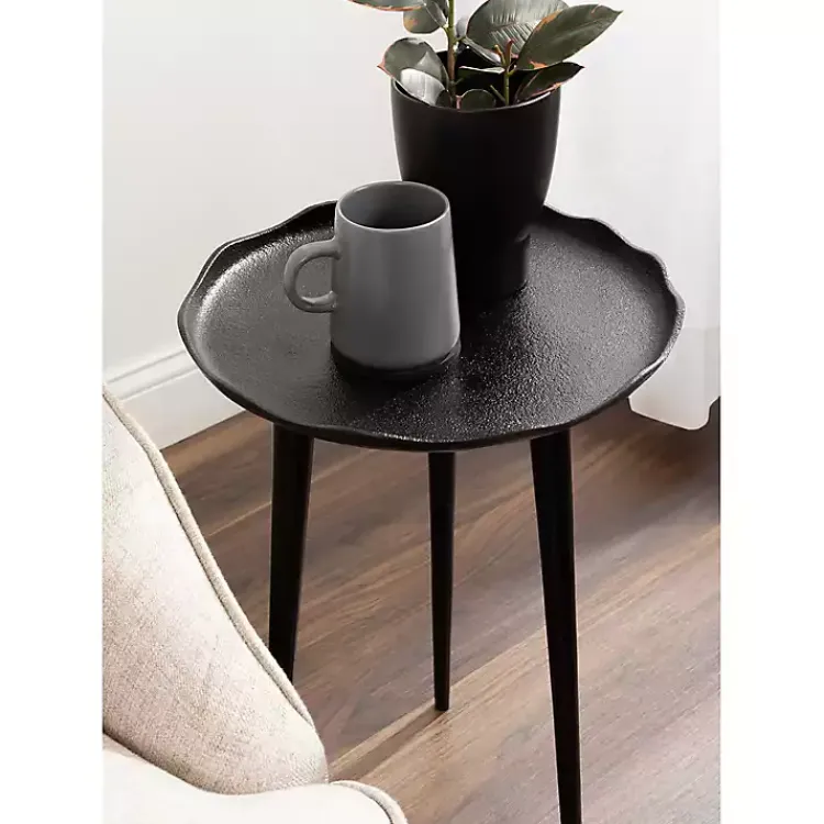 Kirklands Home Accent & End Tables|Metal Deckled Edge Round Side Table Black