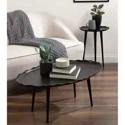 Kirklands Home Coffee Tables|Metal Deckled Edge Oval Coffee Table Black