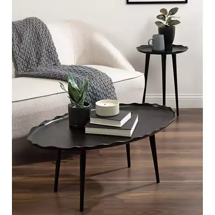Kirklands Home Coffee Tables|Metal Deckled Edge Oval Coffee Table Black