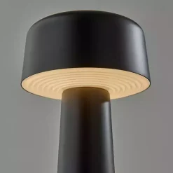 Kirklands Home Outdoor Lighting|Metal Dome Frosted Light Cordless Table Lamp Black