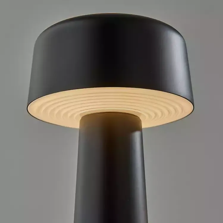 Kirklands Home Outdoor Lighting|Metal Dome Frosted Light Cordless Table Lamp Black