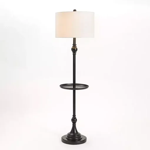 Kirklands Home Floor Lamps|Black Metal Floor Lamp with Round Tray White