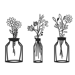 Kirklands Home Wall Plaques|Metal Floral Vase Wall Plaques, Set of 3 Black