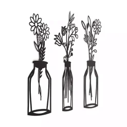 Kirklands Home Wall Plaques|Metal Floral Vase Wall Plaques, Set of 3 Black