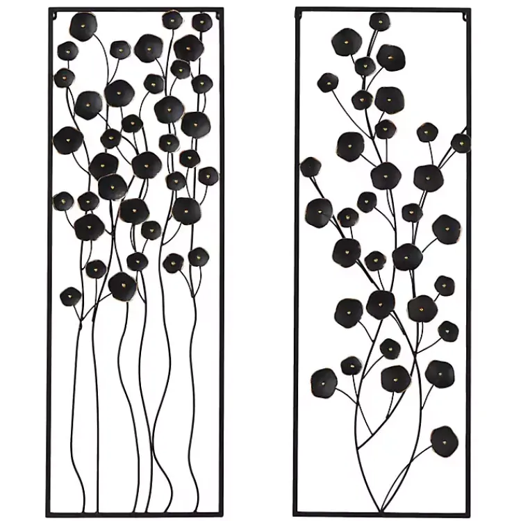 Kirklands Home Wall Plaques|Metal Floral Wall Plaques, Set of 2 Black
