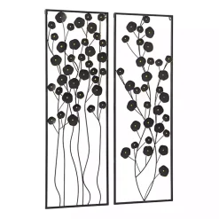 Kirklands Home Wall Plaques|Metal Floral Wall Plaques, Set of 2 Black