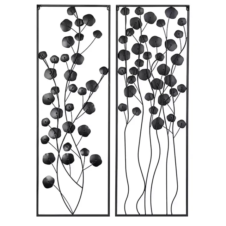 Kirklands Home Wall Plaques|Metal Floral Wall Plaques, Set of 2 Black