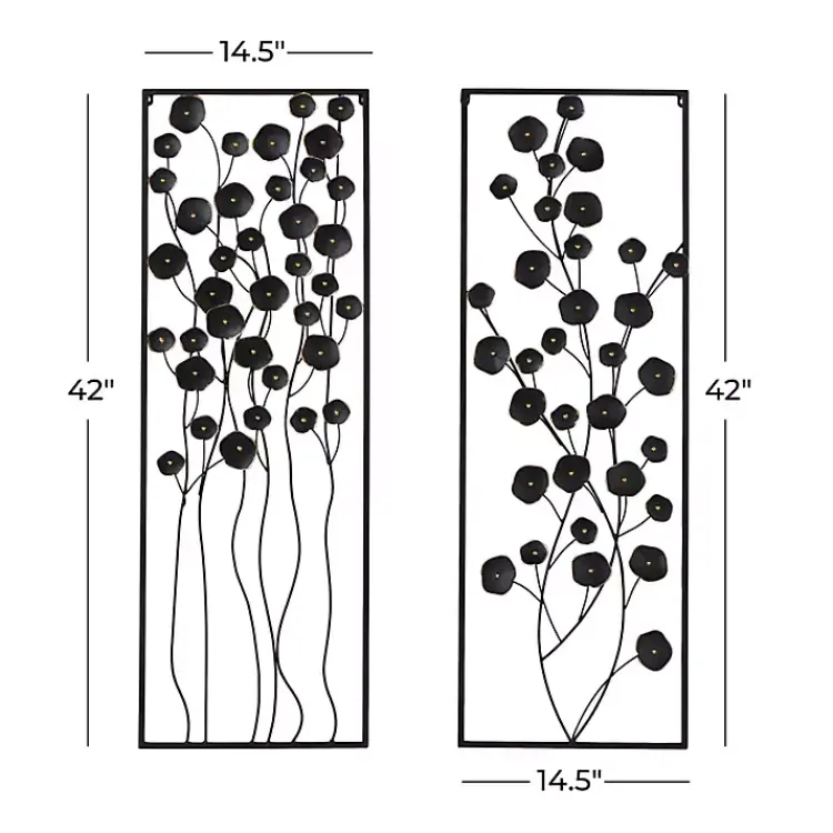 Kirklands Home Wall Plaques|Metal Floral Wall Plaques, Set of 2 Black