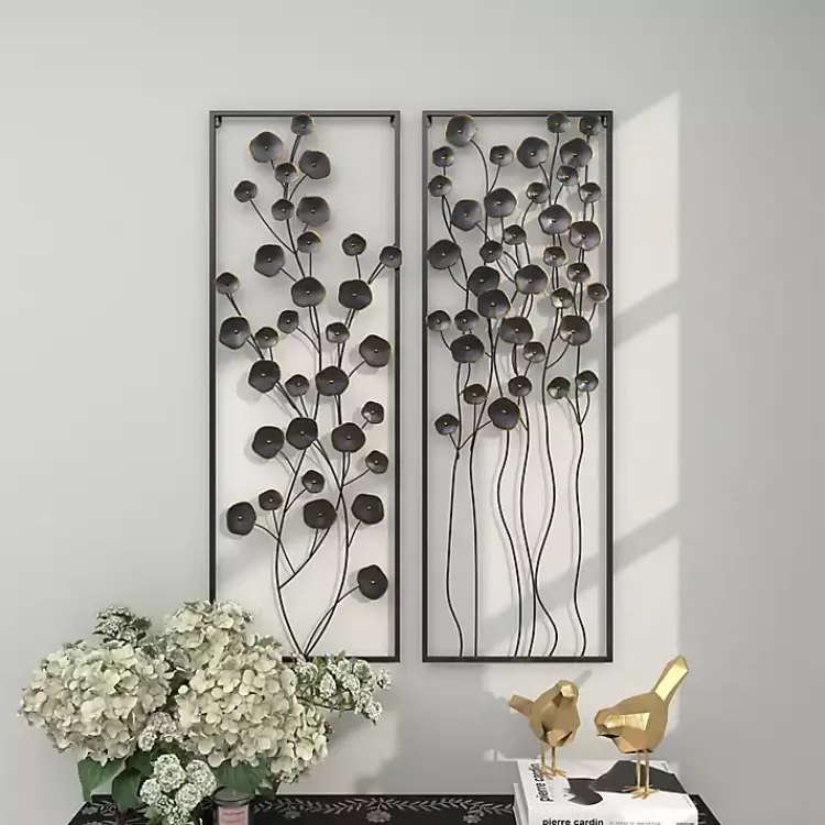 Kirklands Home Wall Plaques|Metal Floral Wall Plaques, Set of 2 Black