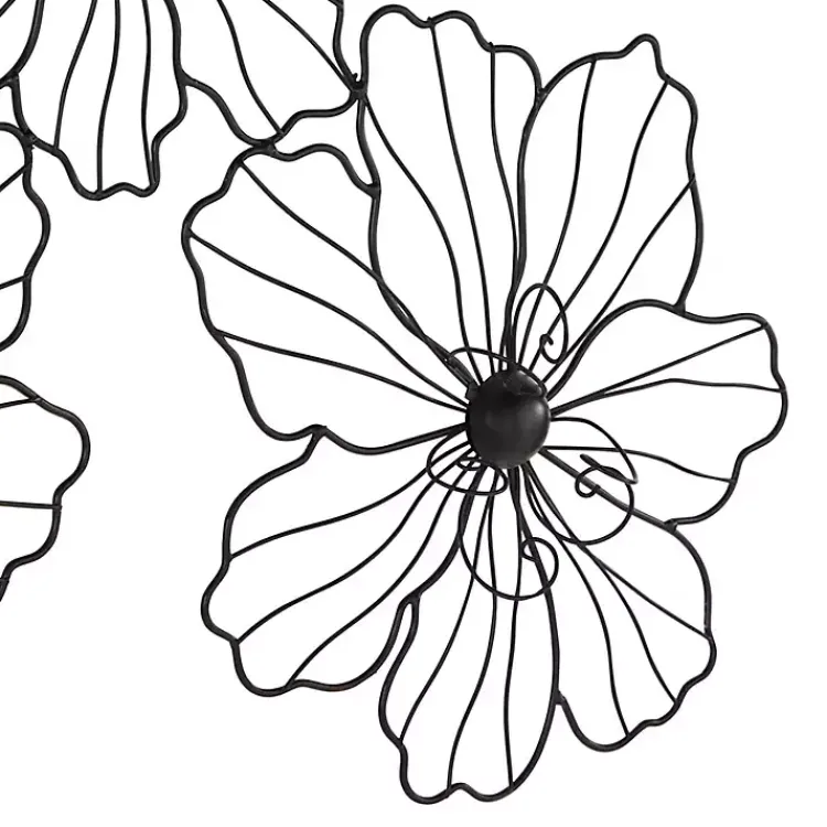 Kirklands Home Wall Plaques|Metal Floral Wire Wall Plaque Black