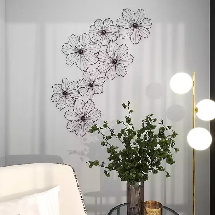 Kirklands Home Wall Plaques|Metal Floral Wire Wall Plaque Black