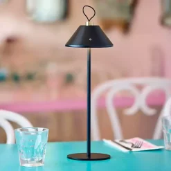 Kirklands Home Outdoor Lighting|Metal Frosted Light Cordless Table Lamp Black