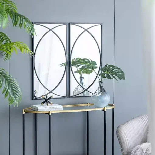 Kirklands Home Decorative Mirrors|Black Metal Geometric Wall Mirrors, Set of 3