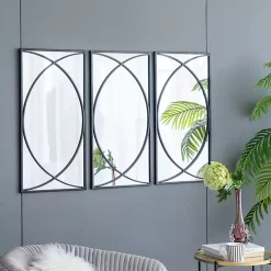 Kirklands Home Decorative Mirrors|Black Metal Geometric Wall Mirrors, Set of 3