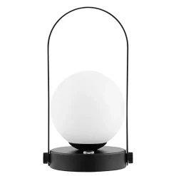 Kirklands Home Table Lamps|Black Metal Glass Globe Cordless Table Lamp White