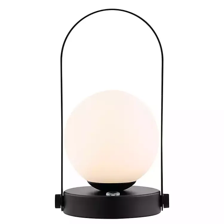 Kirklands Home Table Lamps|Black Metal Glass Globe Cordless Table Lamp White