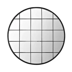 Kirklands Home Decorative Mirrors|Black Metal Grid Frame Round Wall Mirror