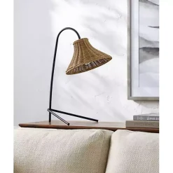 Kirklands Home Table Lamps|Black Metal Jeri Table Lamp with Rat Shade Tan