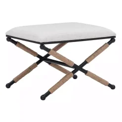 Kirklands Home Benches & Ottomans|Black Metal Legs Bench with Rope Detail White